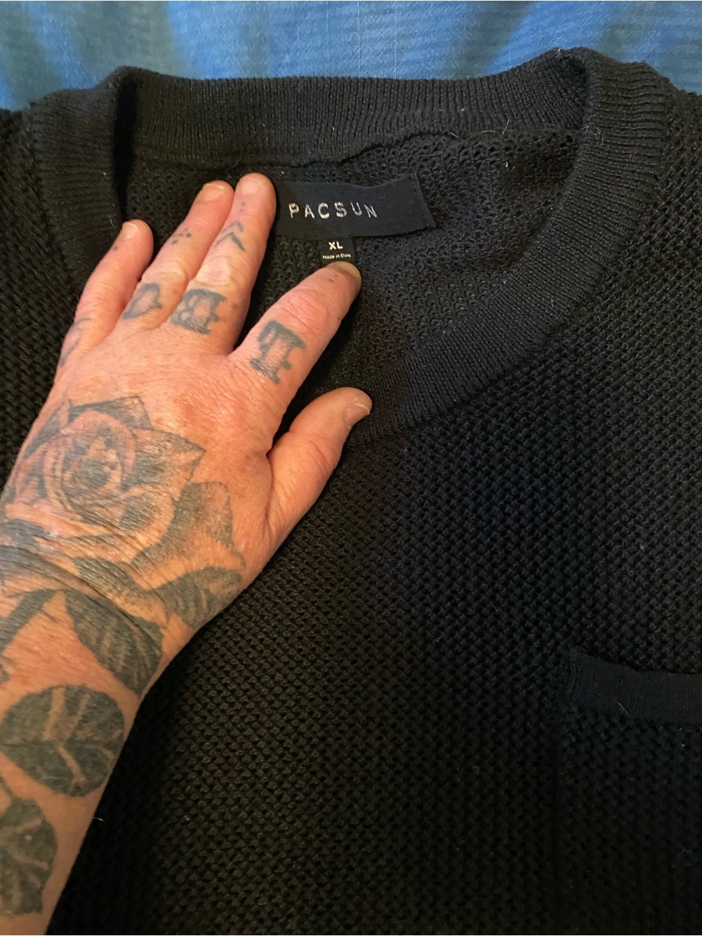 PacSun Black Crewneck Knit Sweater - Men's Pocket Detail